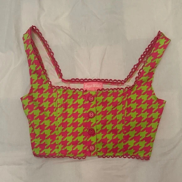 Am I the drama? Sugar Thrillz Neon Pink and Lime Houndstooth Set nwt - Picture 8 of 13